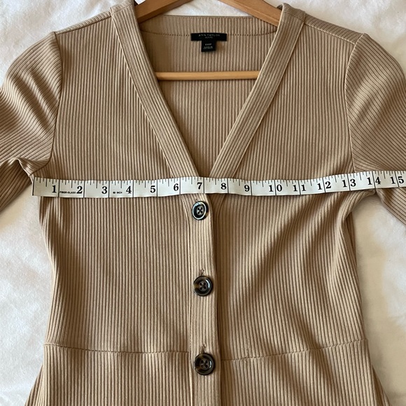 ANN TAYLOR Tan Ribbed Button Front Midi Dress Size XXSP - Picture 8 of 12